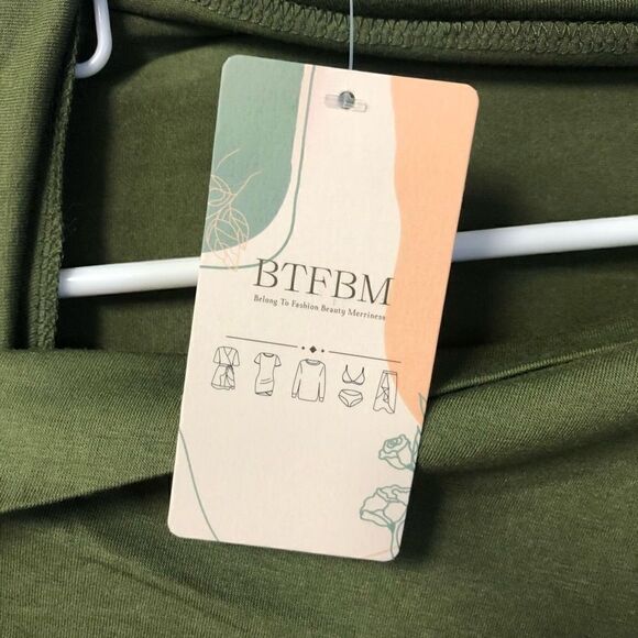 btfbm army green one shoulder wrap dress wedding guest summer vaca resort sz med - Picture 4 of 12